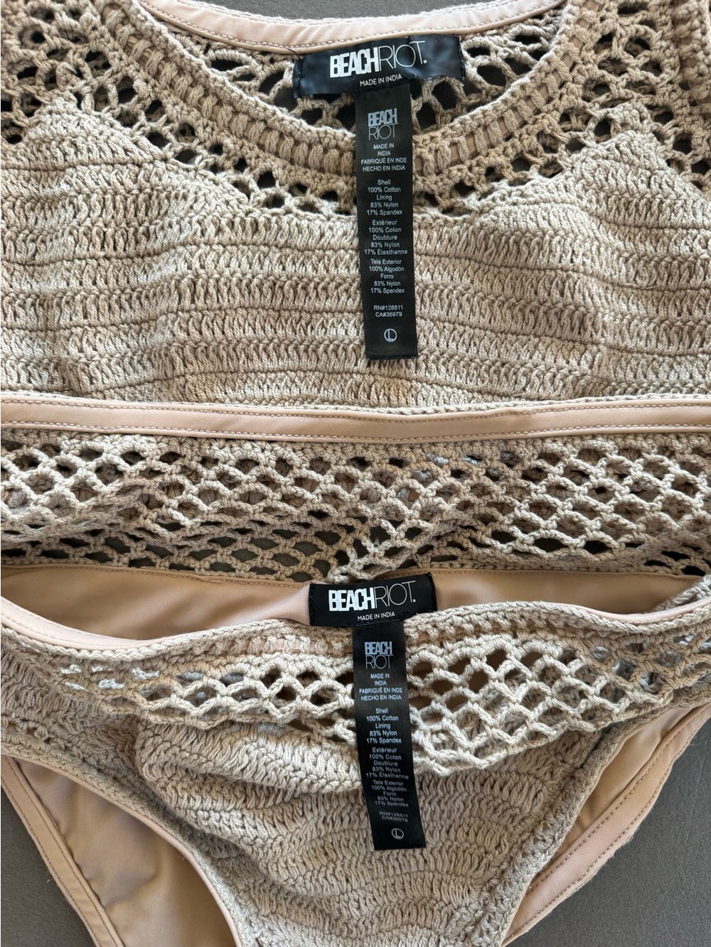 Beach Riot Neutral Beige Crochet High-Waist Bikini Set - Picture 4 of 4